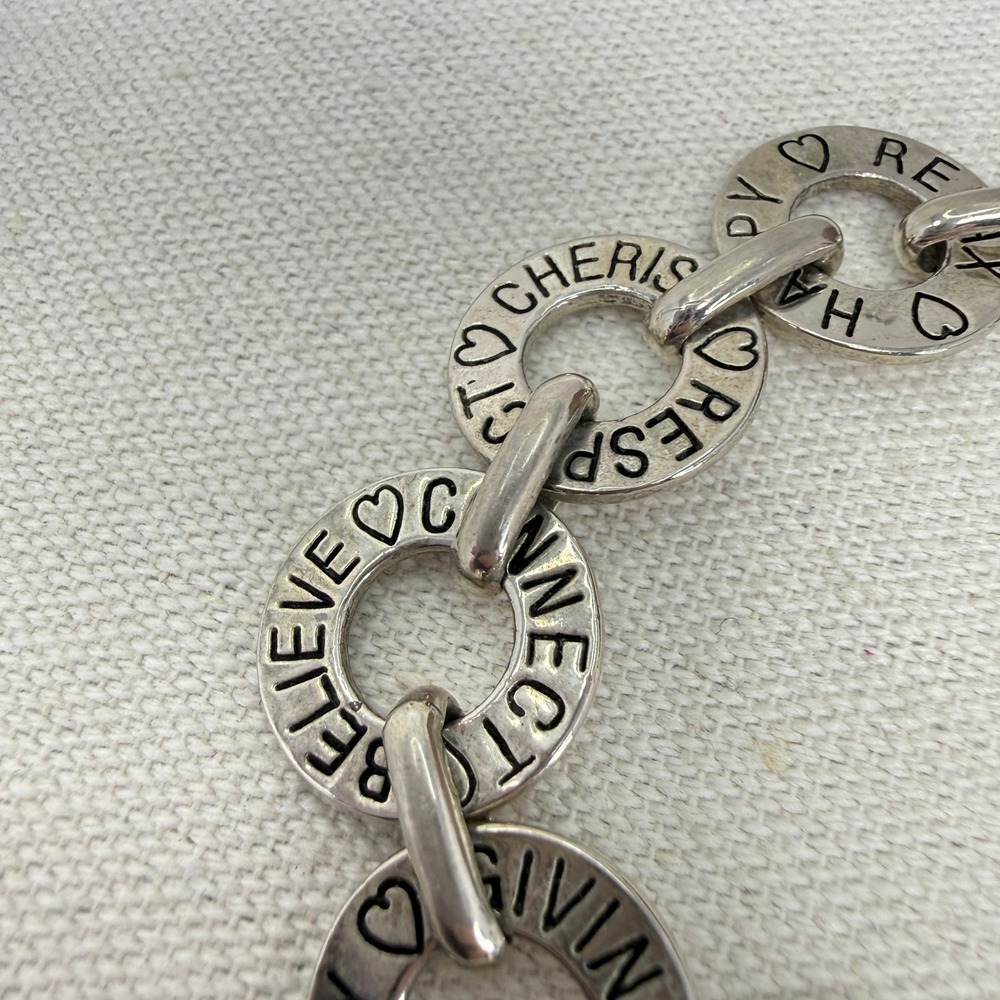 Cookie Lee Inspirational Bracelet Words Hearts Toggle Clasp Silver Tone - Picture 5 of 9